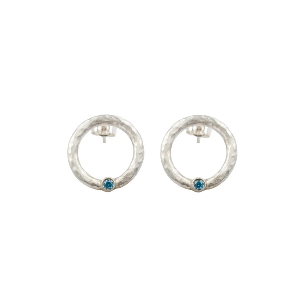 Circle& Blue Crystal Stud Earrings (matte silver finish)