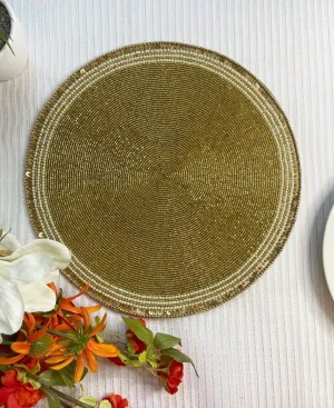 Classic Golden Round Bead and Sequin Placemat - Set of 4