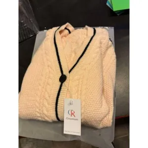 Clousream Womens Peach Cardigan Sweater With Black Trim &amp; Star Arm Details