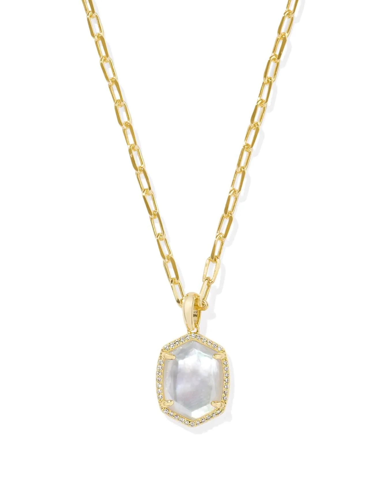 Daphne Pave Frame Pendant Necklace - Gold Iridescent Ivory Illusion