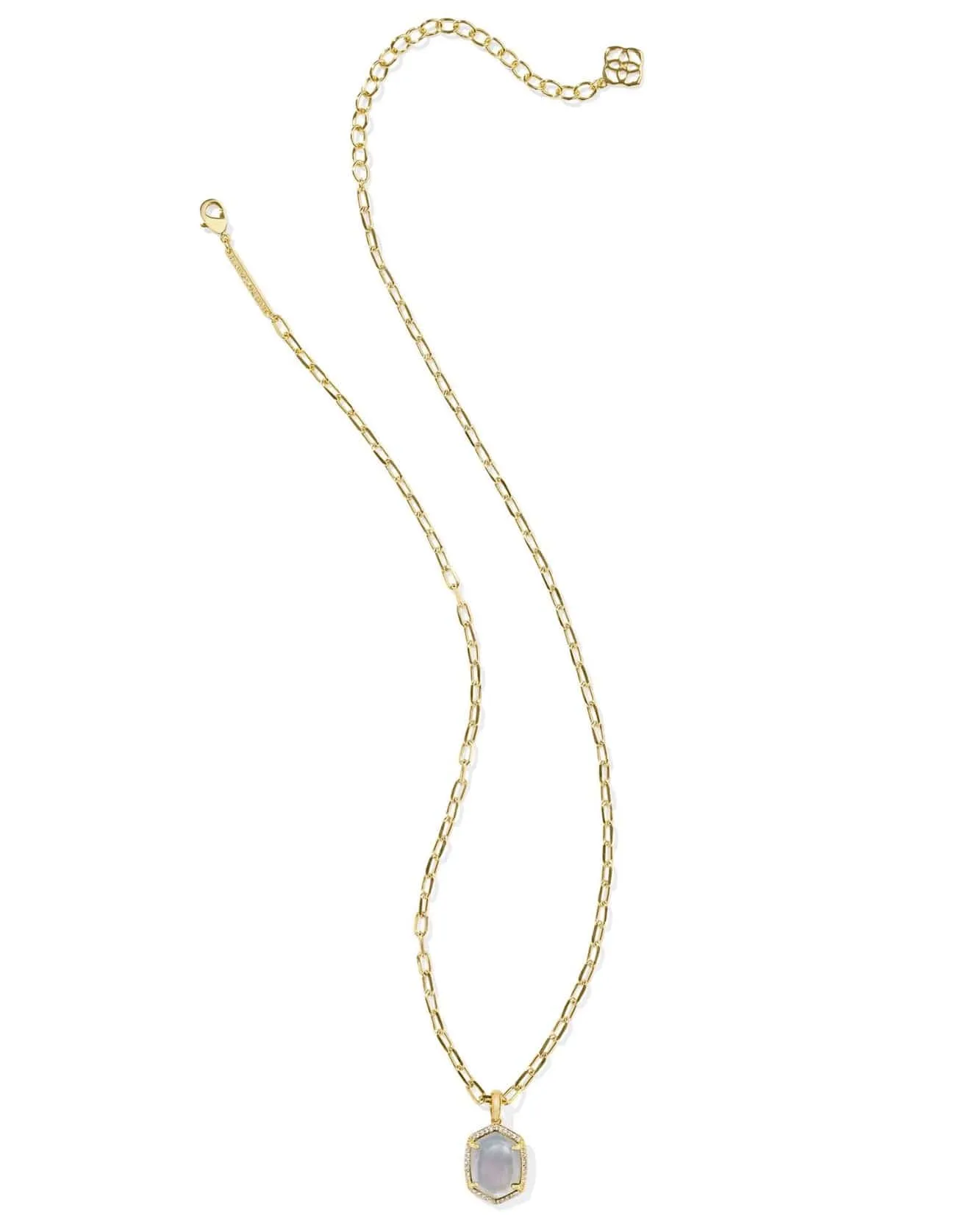 Daphne Pave Frame Pendant Necklace - Gold Iridescent Ivory Illusion