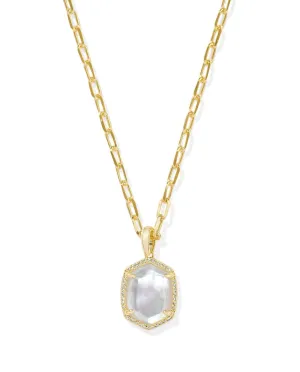 Daphne Pave Frame Pendant Necklace - Gold Iridescent Ivory Illusion
