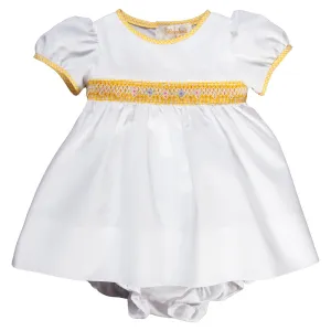 Darla White with Yellow Gingham English Smocked Dress with Panty
