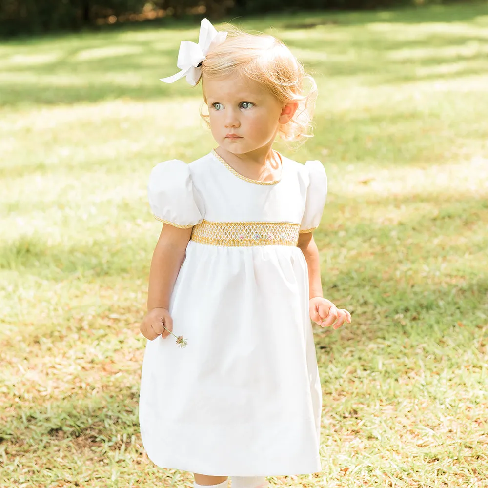 Darla White with Yellow Gingham English Smocked Dress with Panty