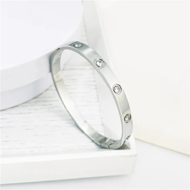 Dazzling Zircon & Cross Bracelet: Gold Stainless Steel Bangle for Women