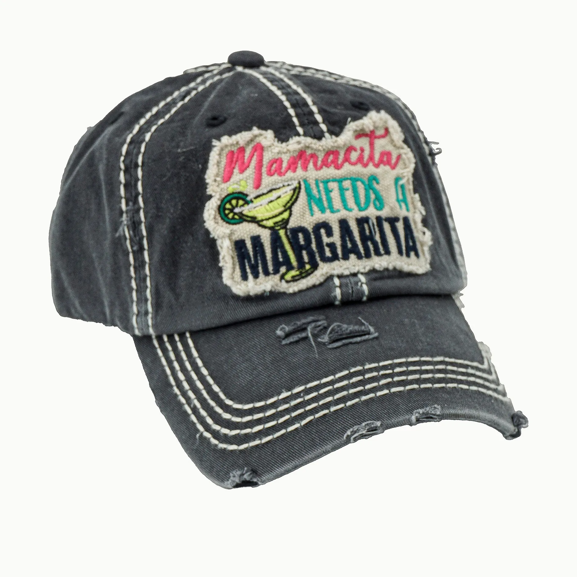 Distressed black "Mamacita Needs a Margarita" Cap with Summer Vibes Only Tumbler and Flamingo Floatie, Giftable, Summer Accessories