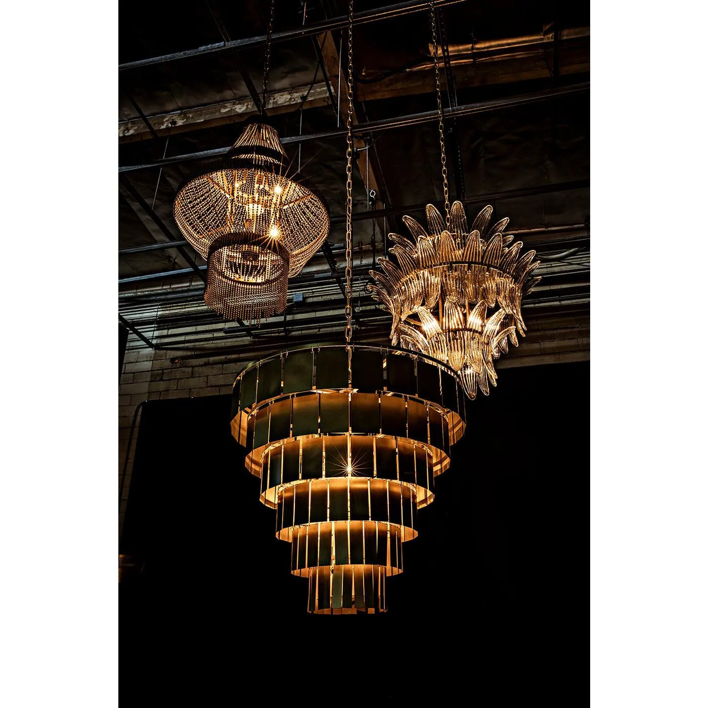 Domo Chandelier, Steel and Metal Beads with Brass Finish