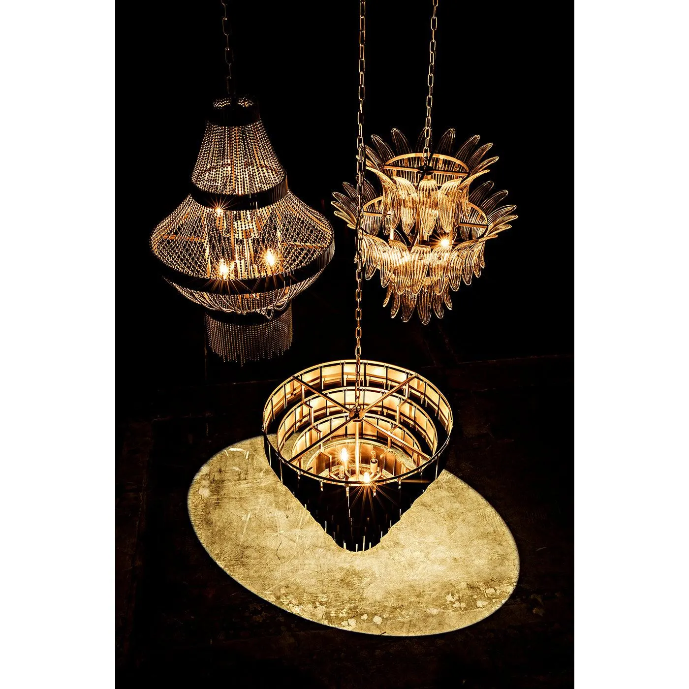 Domo Chandelier, Steel and Metal Beads with Brass Finish