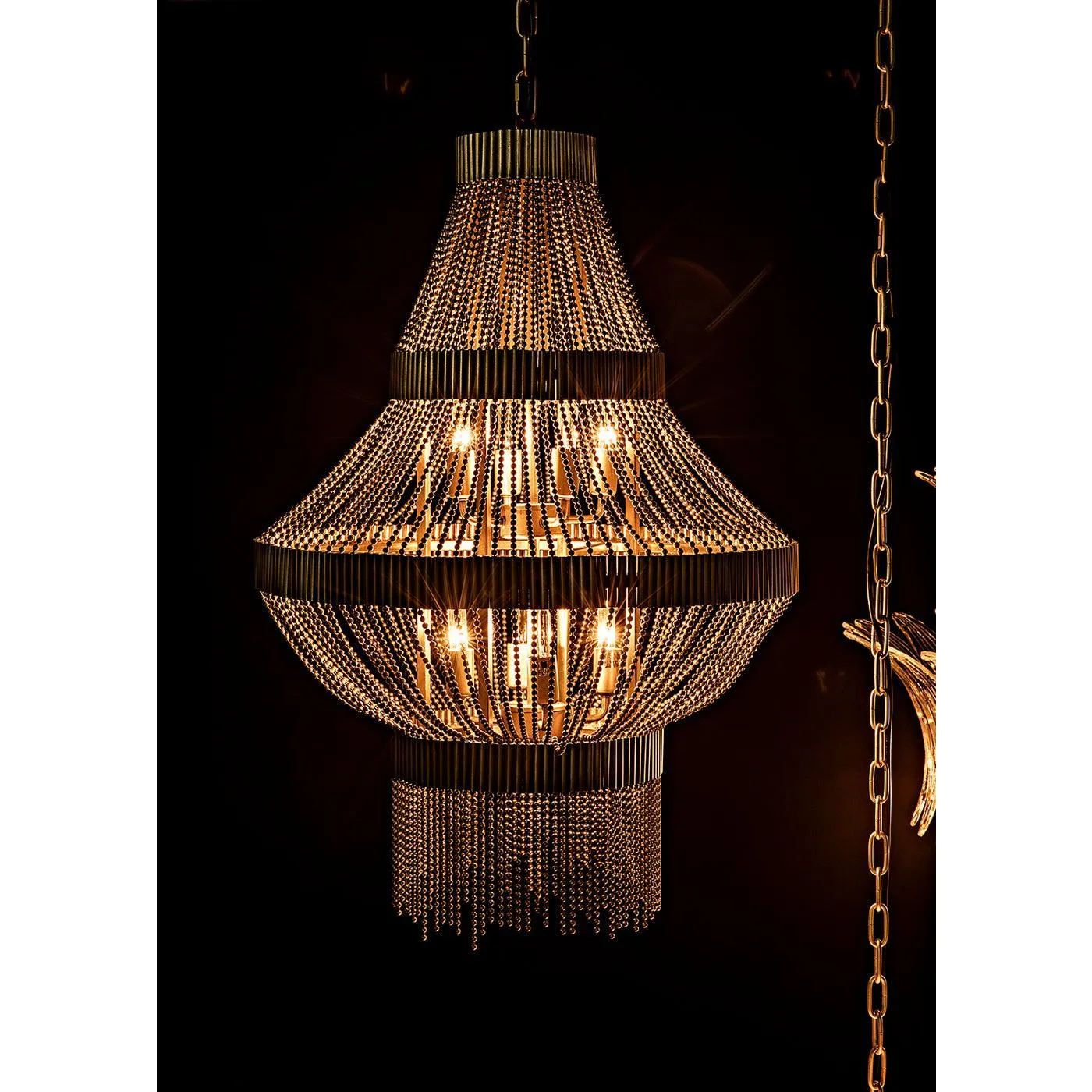 Domo Chandelier, Steel and Metal Beads with Brass Finish
