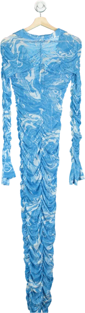 Fashion Nova Blue Long Sleeve Ruched Dress UK S