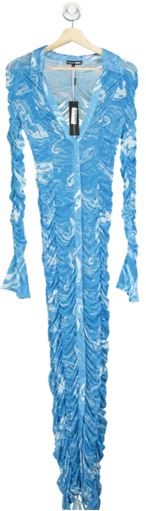 Fashion Nova Blue Long Sleeve Ruched Dress UK S