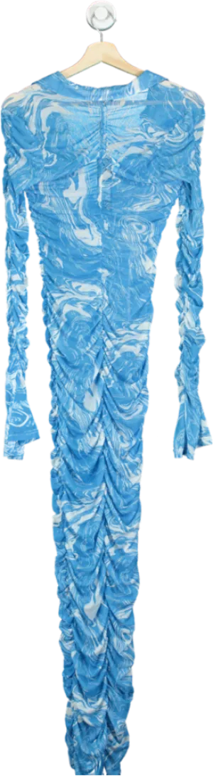 Fashion Nova Blue Long Sleeve Ruched Dress UK S