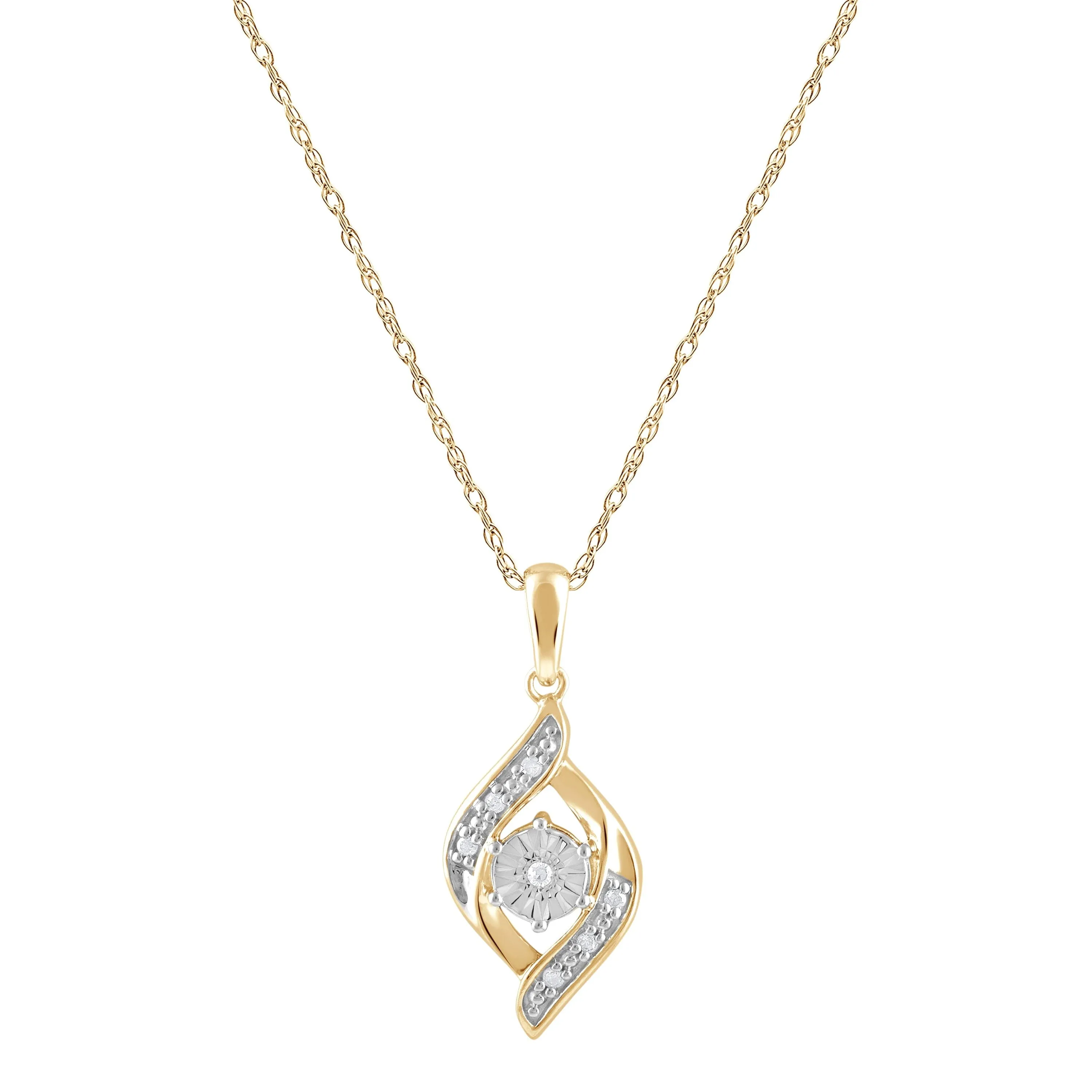 Flame Shaped Pendant Necklace with 0.03ct of Diamonds in 9ct Yellow Gold Plated Sterling Silver