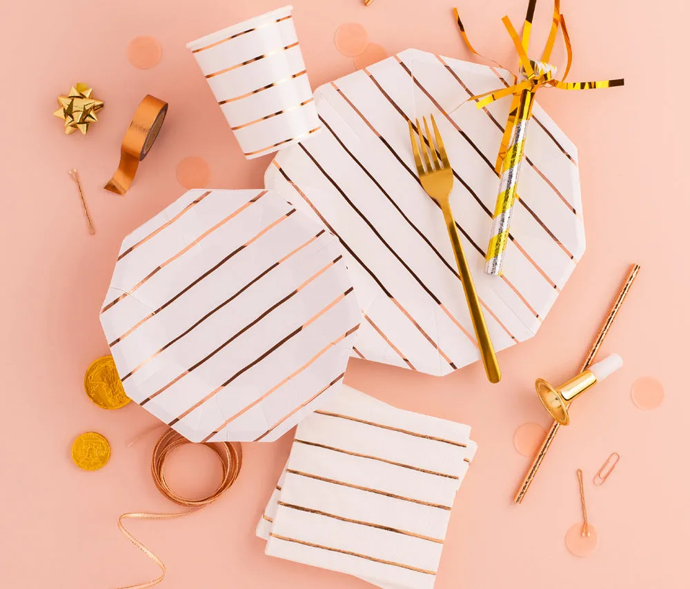 Frenchie Striped Large Plates : Metallic Rose Gold