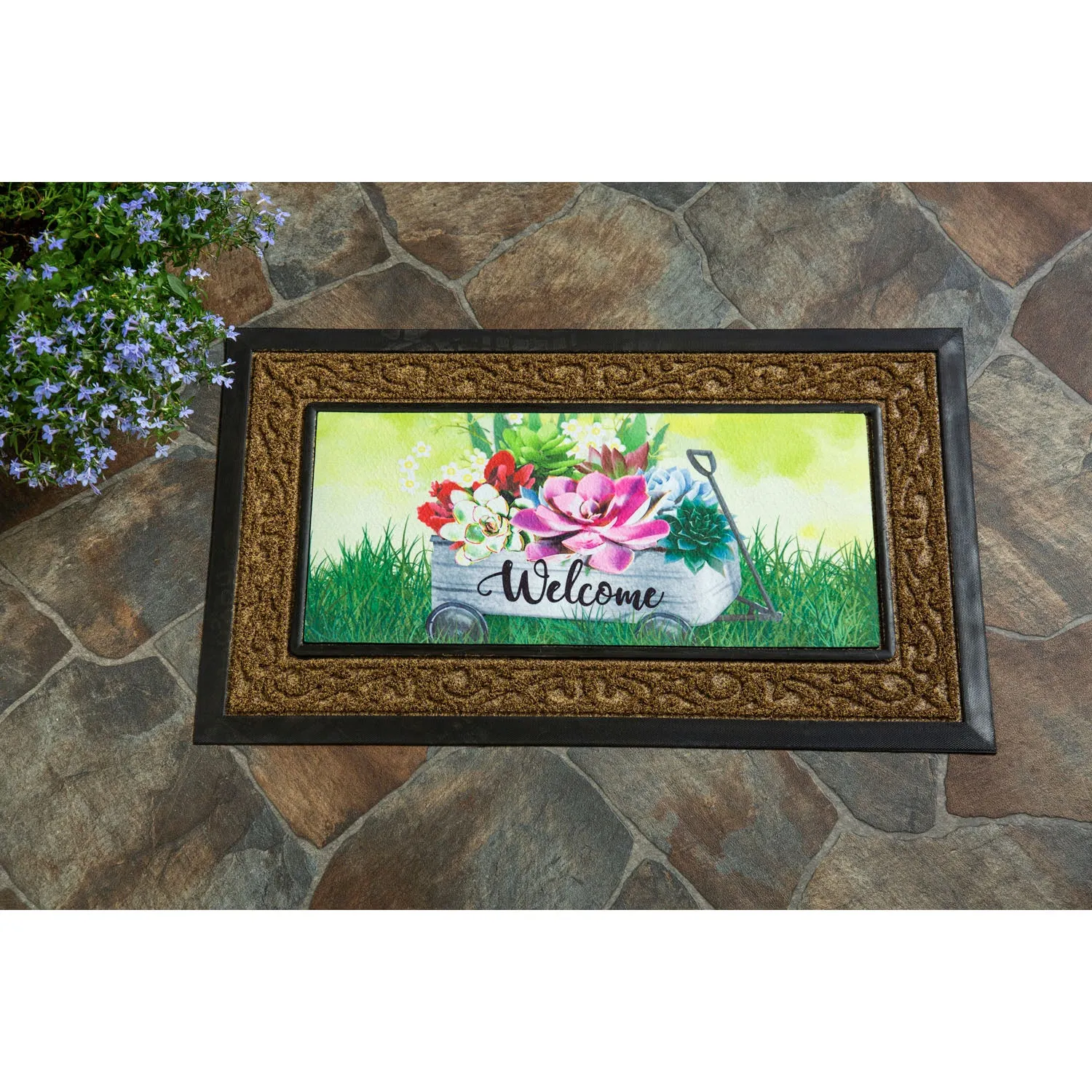 Galvanized Wagon with Succulents Sassafras Switch Mat