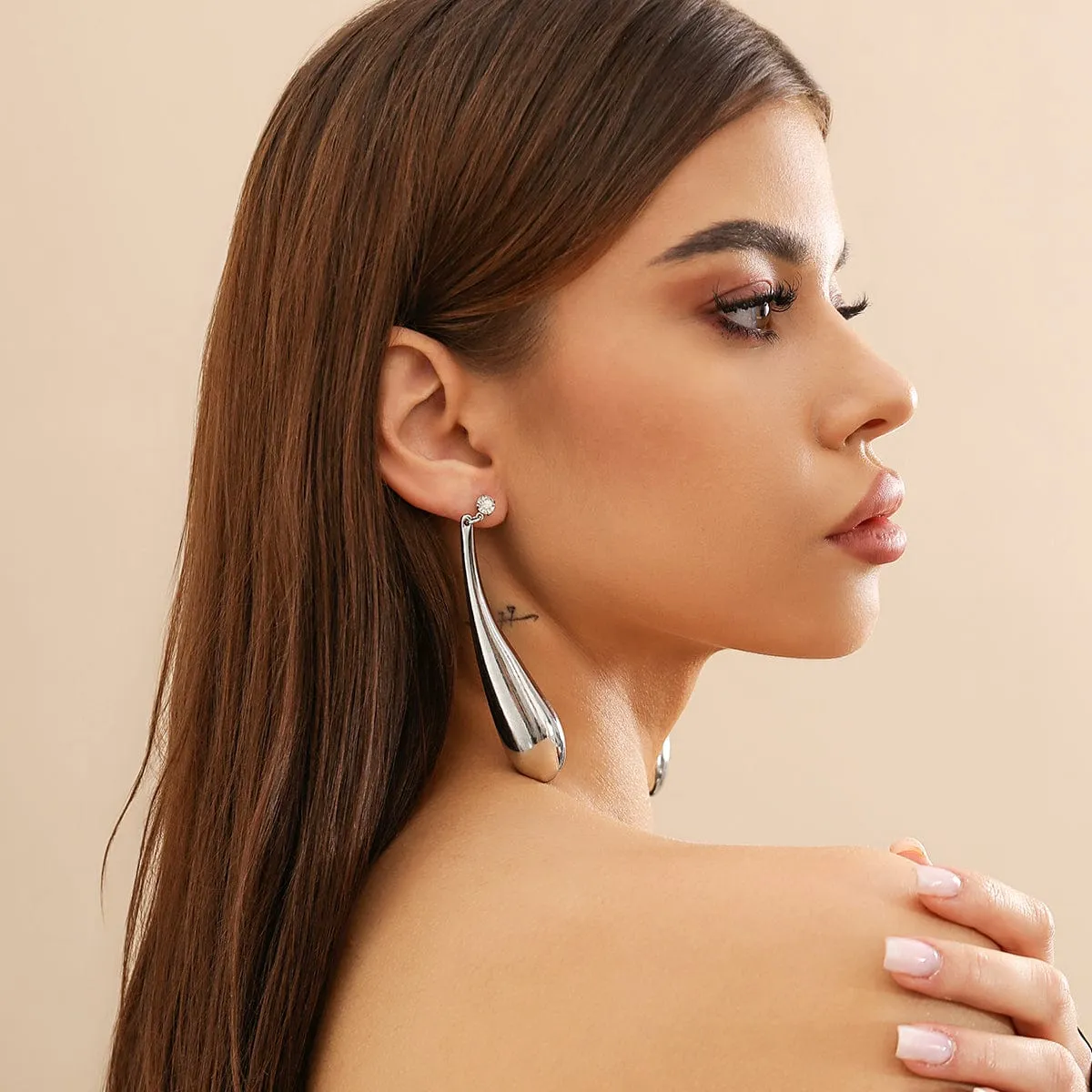 Geometric Crystal Metallic Waterdrop Dangle Earrings