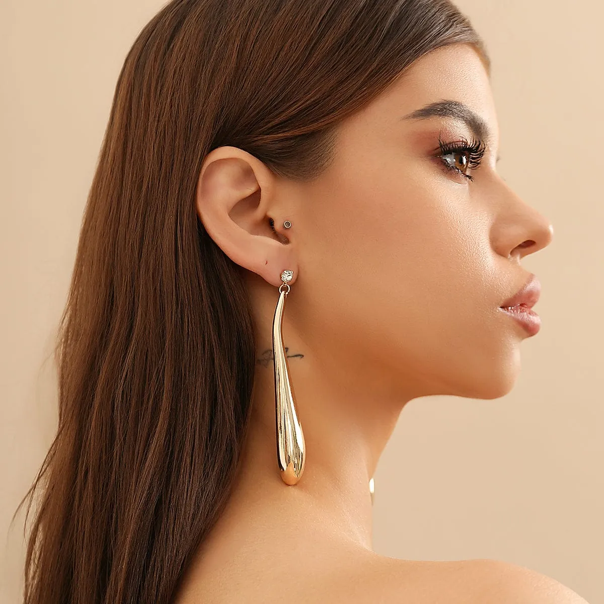 Geometric Crystal Metallic Waterdrop Dangle Earrings