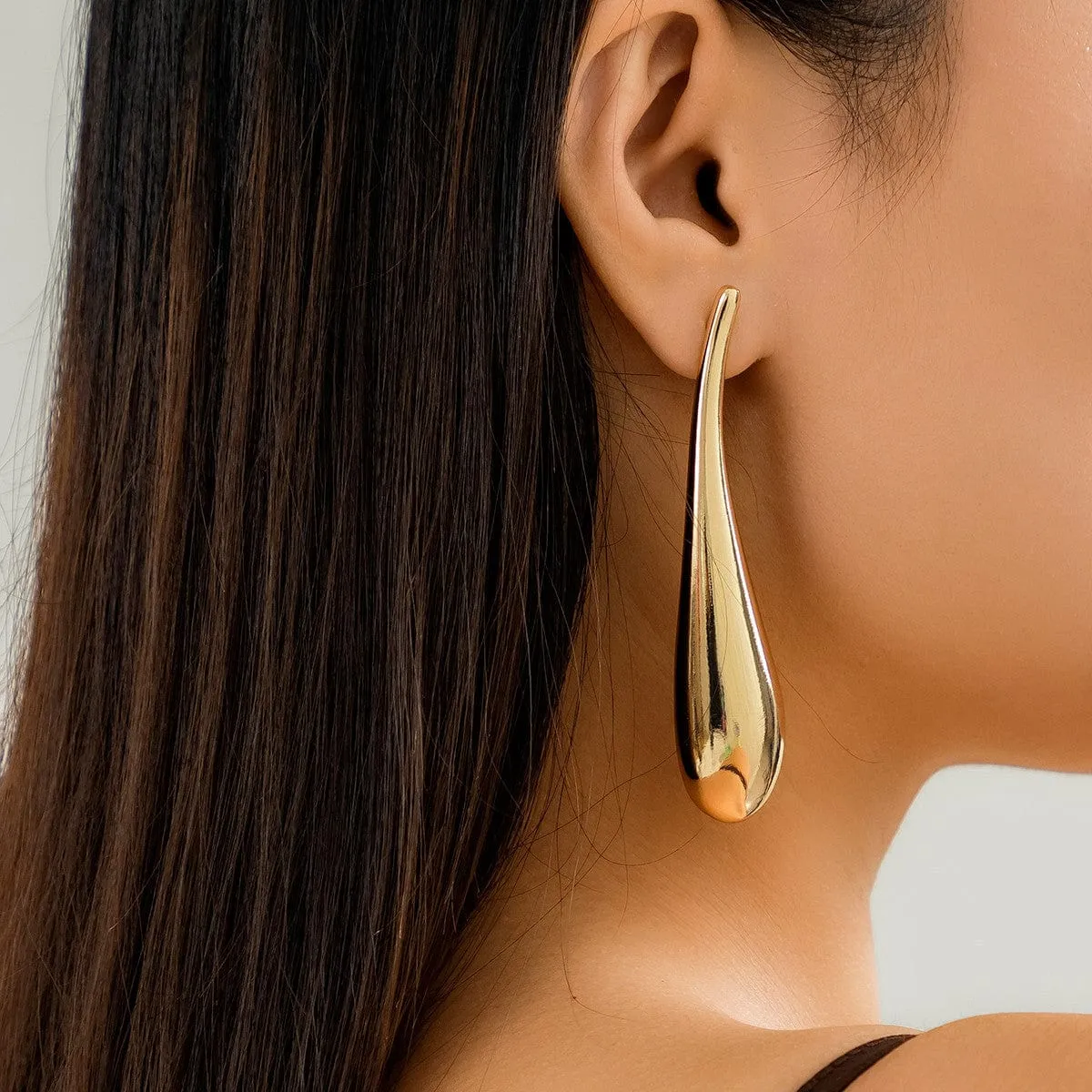 Geometric Metallic Waterdrop Dangle Earrings