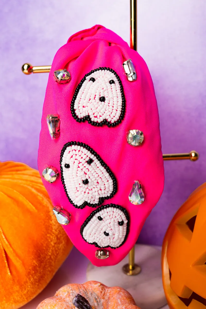 Ghost Seed Bead Fuchsia Knotted Headband