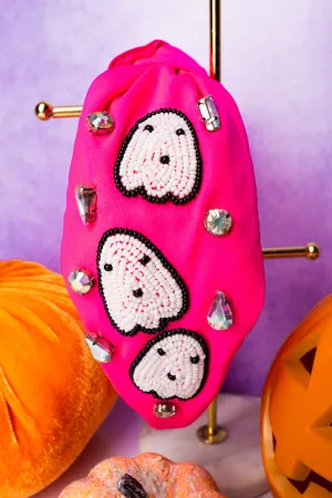 Ghost Seed Bead Fuchsia Knotted Headband