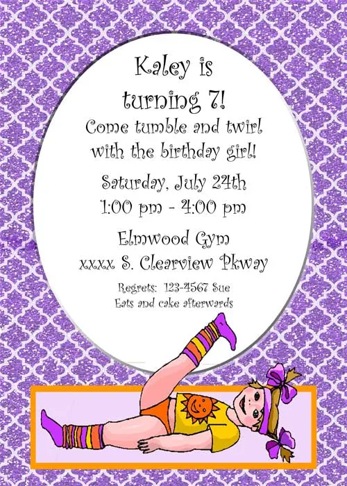 GIRL GYMNASTICS AND GLITTER CUSTOM INVITATION