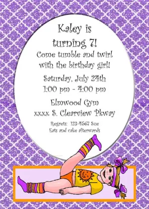 GIRL GYMNASTICS AND GLITTER CUSTOM INVITATION