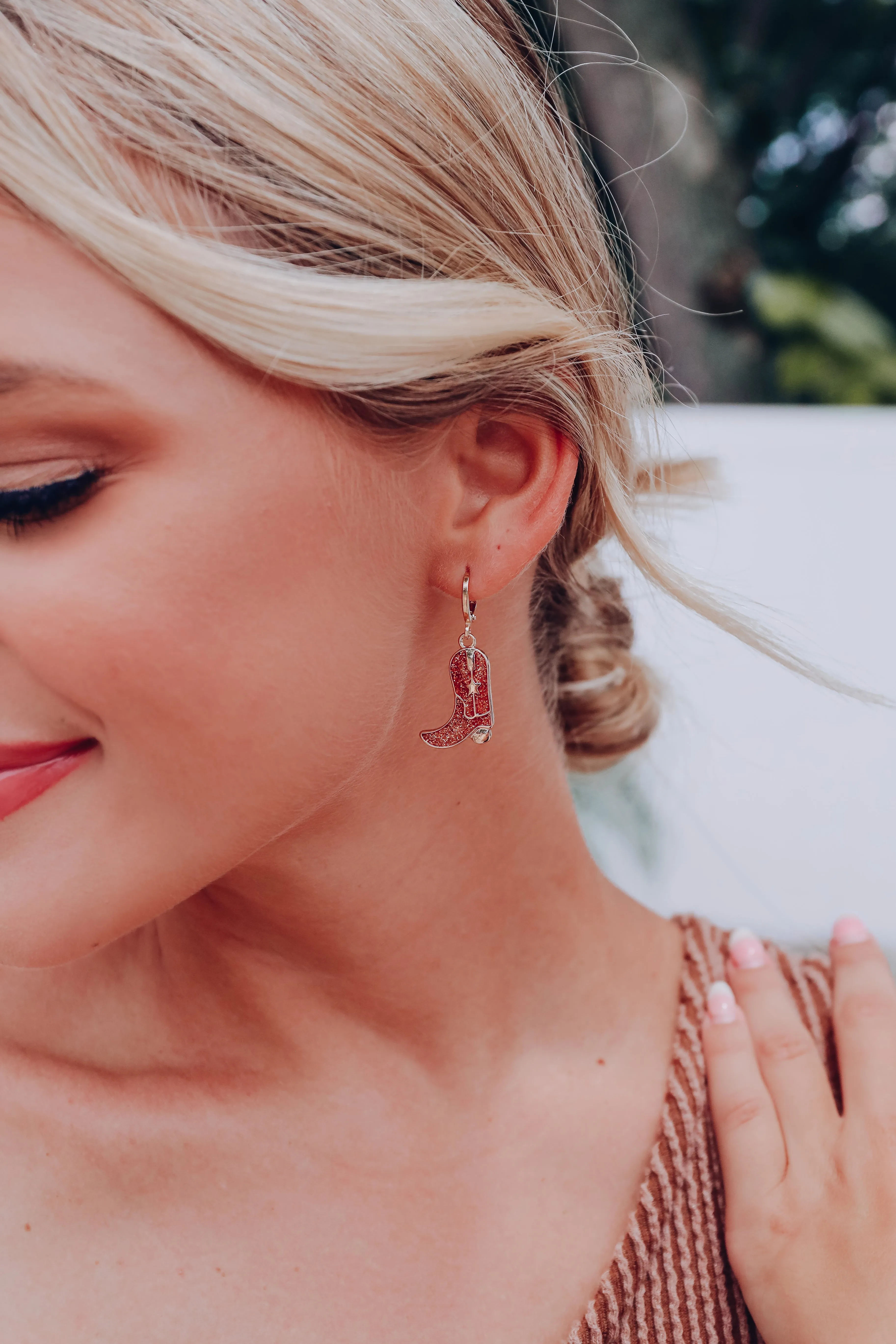 Glitter Enamel Boot Hoop Earrings - Gold