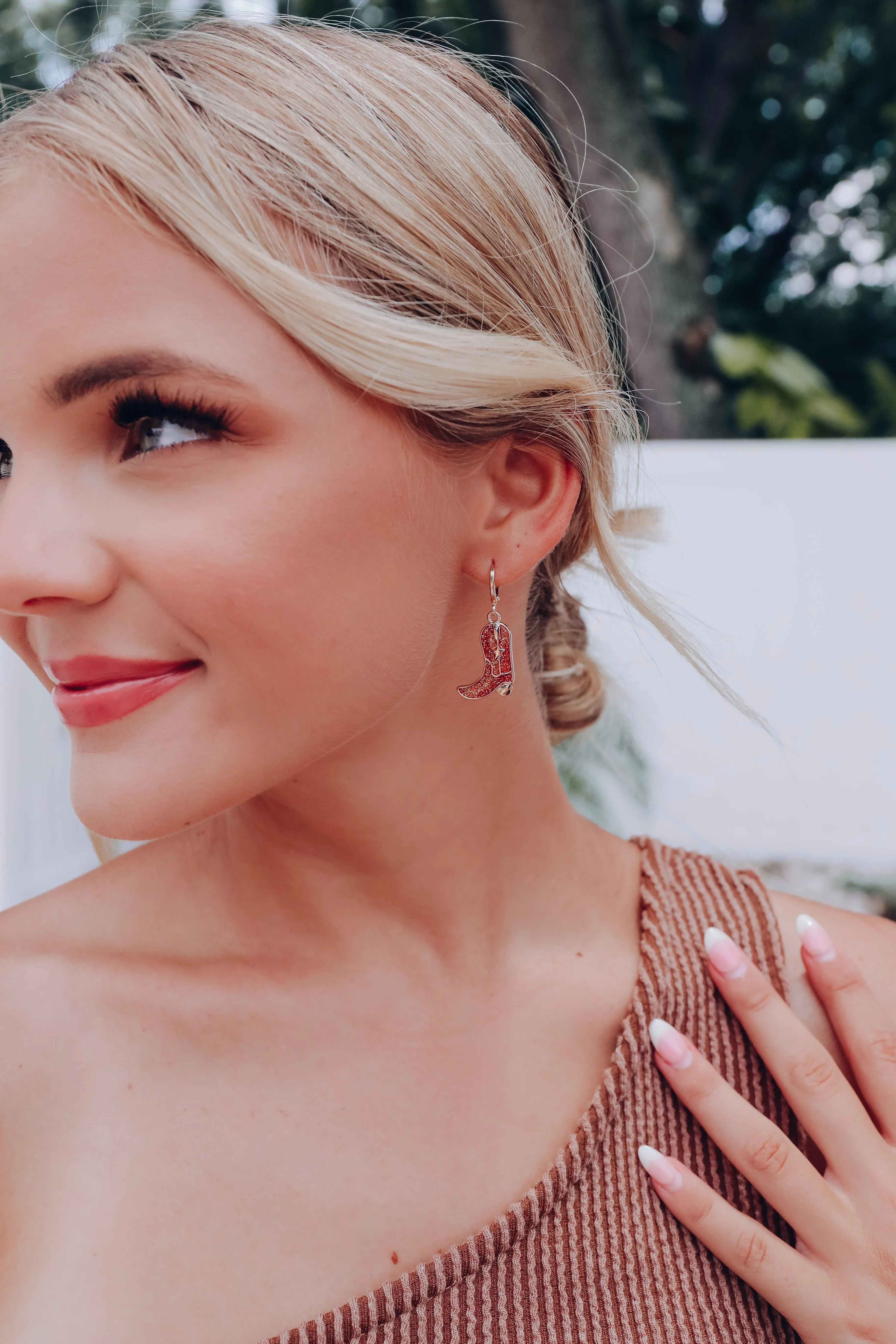 Glitter Enamel Boot Hoop Earrings - Gold