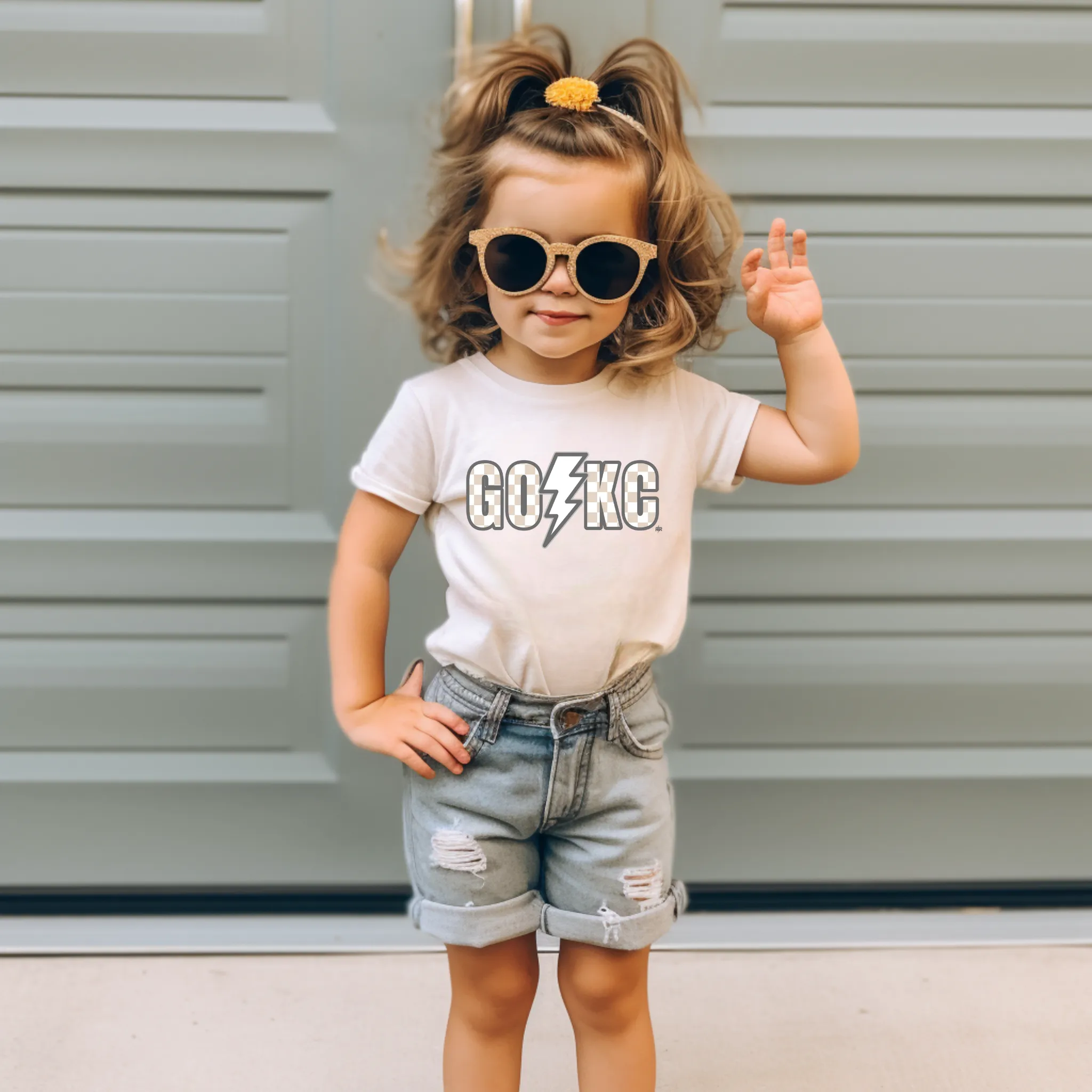 GO KC Checkered Lightening Bolt Ivory Graphic Tee
