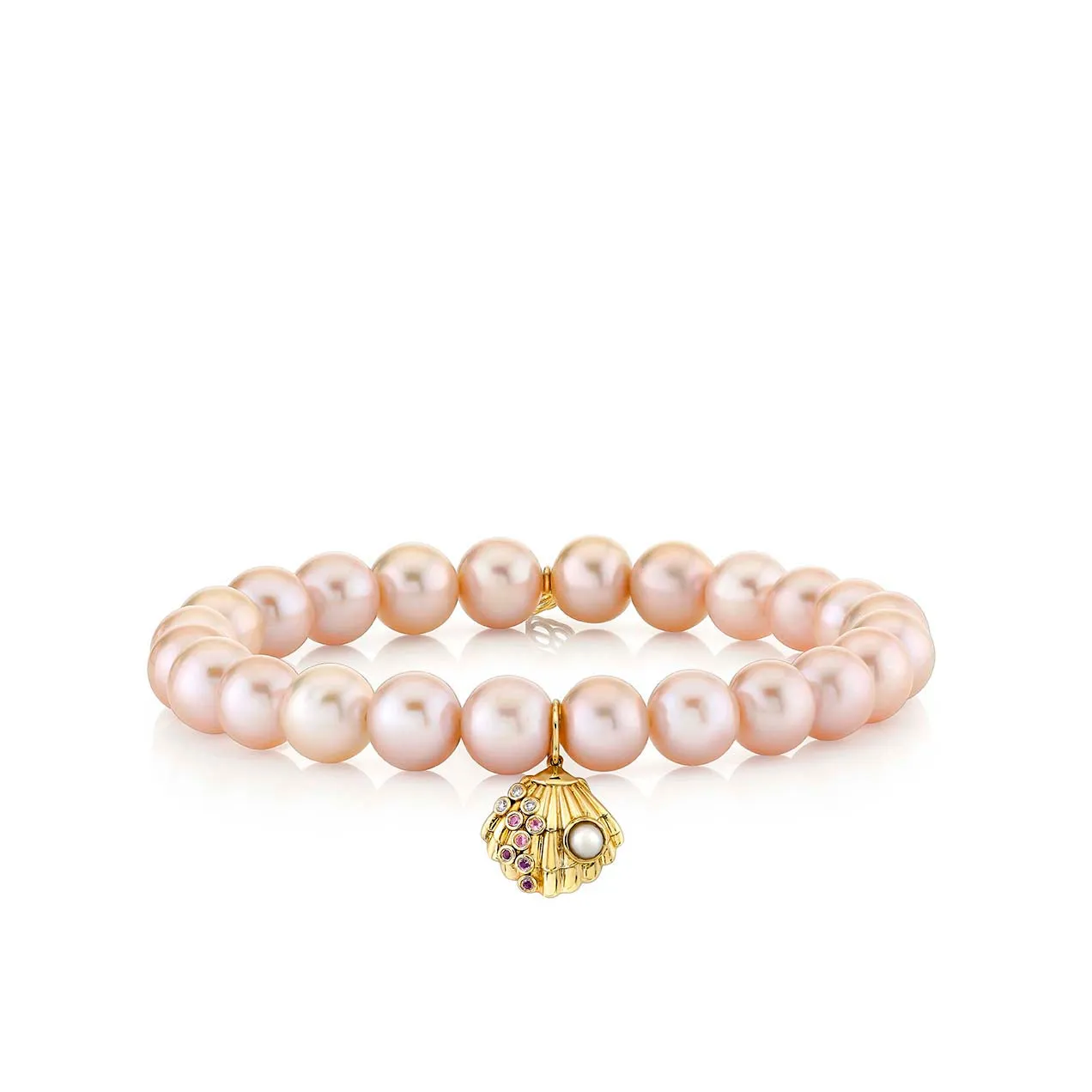 Gold & Sapphire Ombre Clam Shell on Rose Pearls