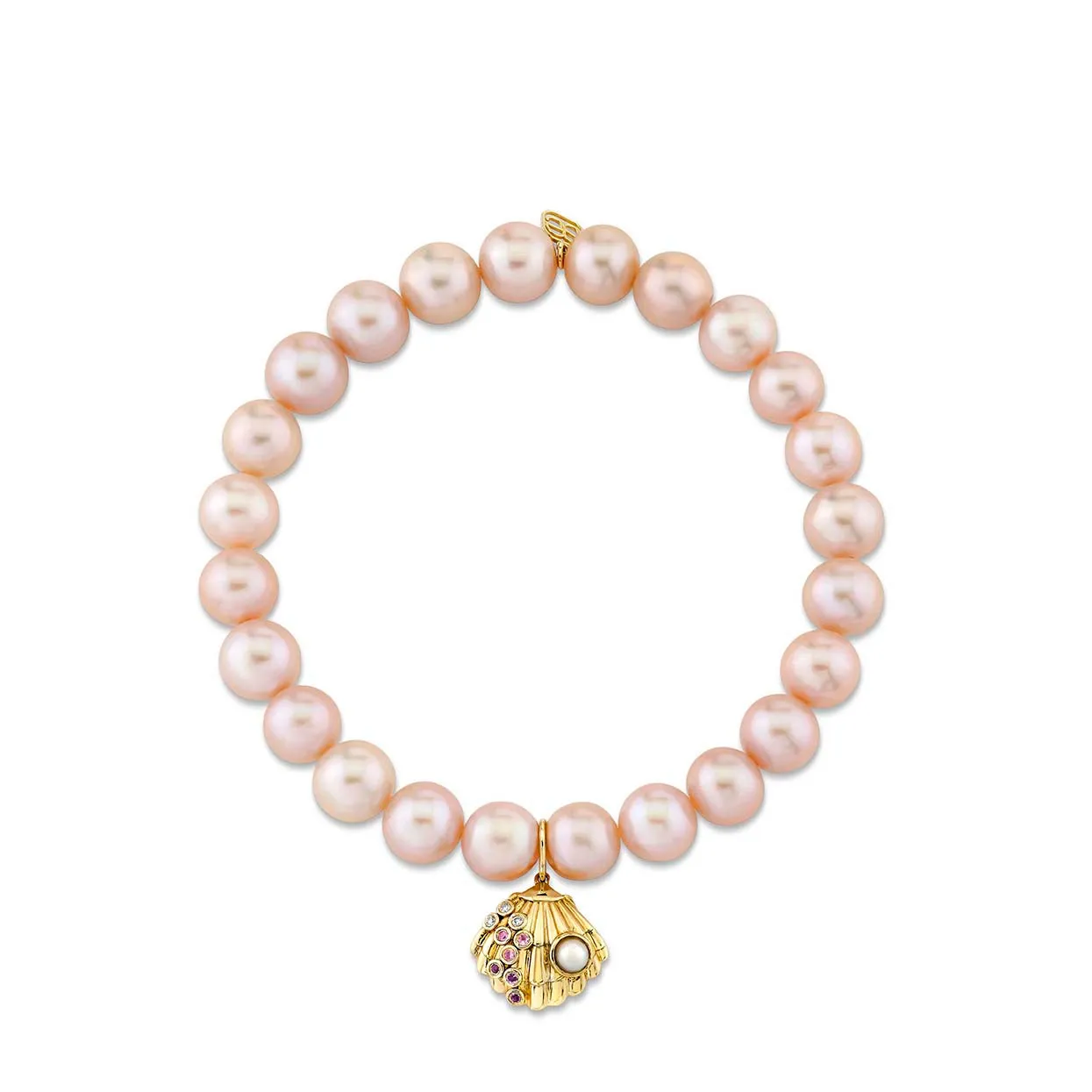Gold & Sapphire Ombre Clam Shell on Rose Pearls