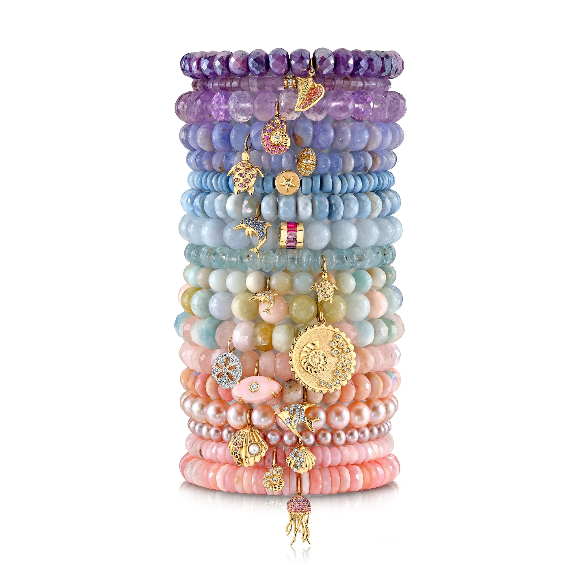 Gold & Sapphire Ombre Clam Shell on Rose Pearls