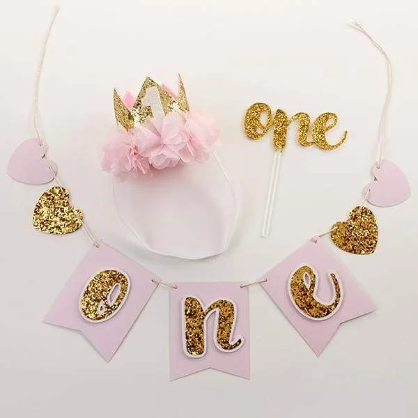 Gold Glitter 1st Birthday Décor Kit