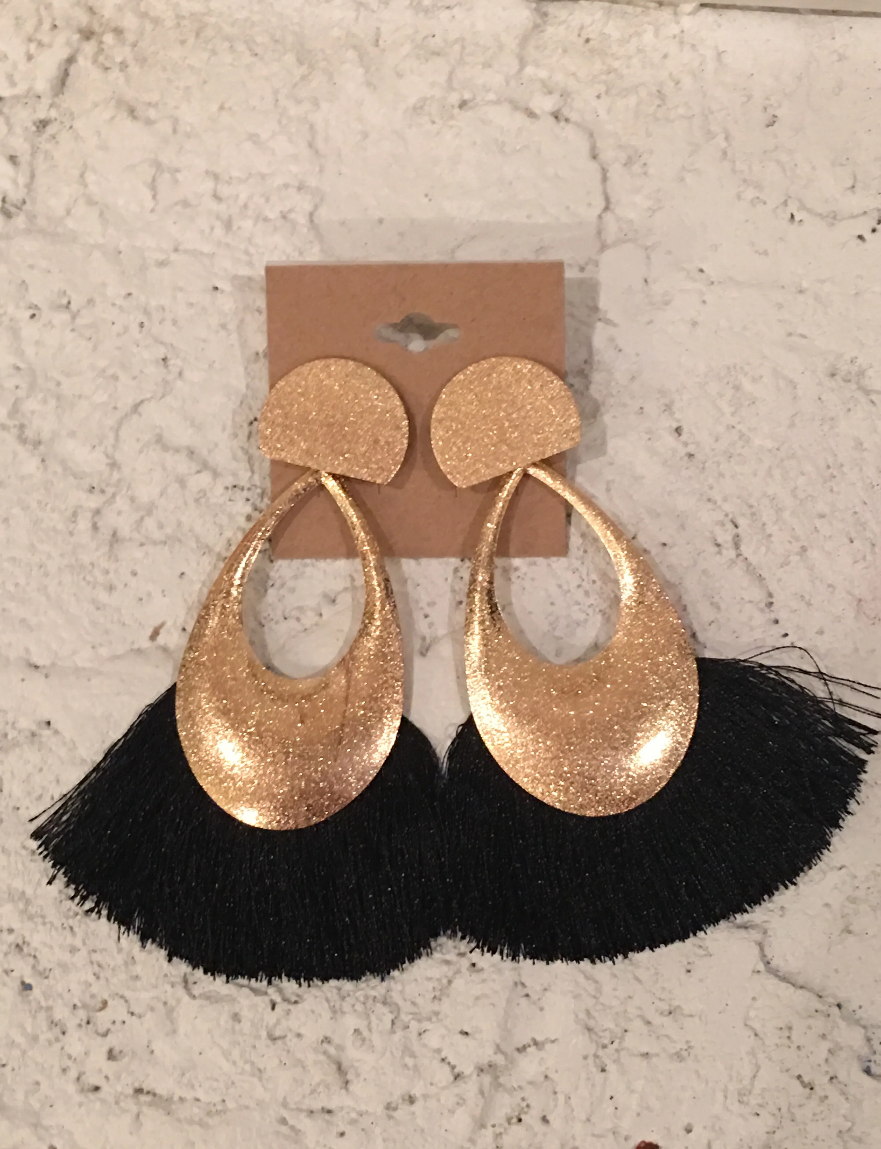 Gold Hoop with Black Fringe
