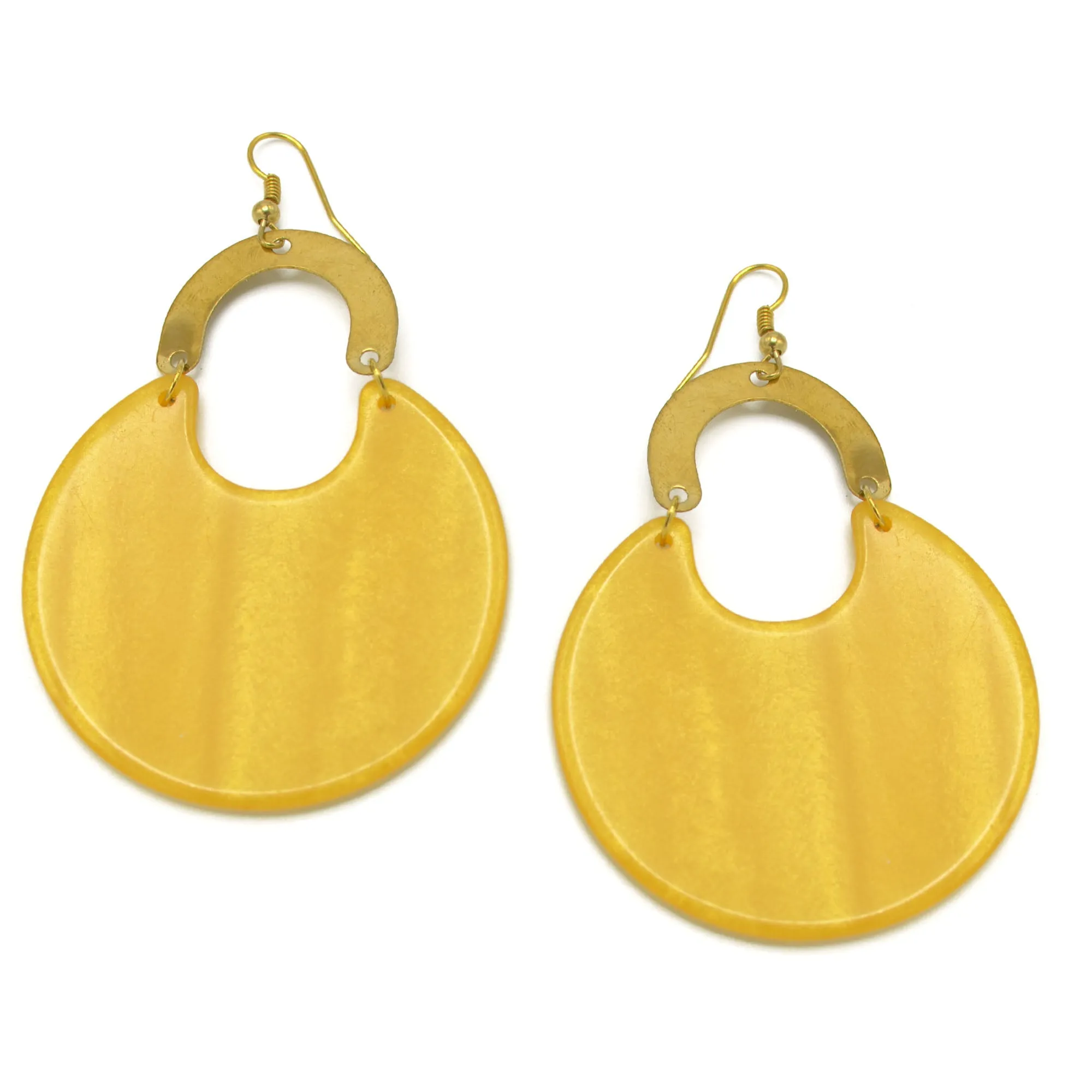 Gold Yellow Marbled Resin Drop Earrings #FWNK-2202-116B