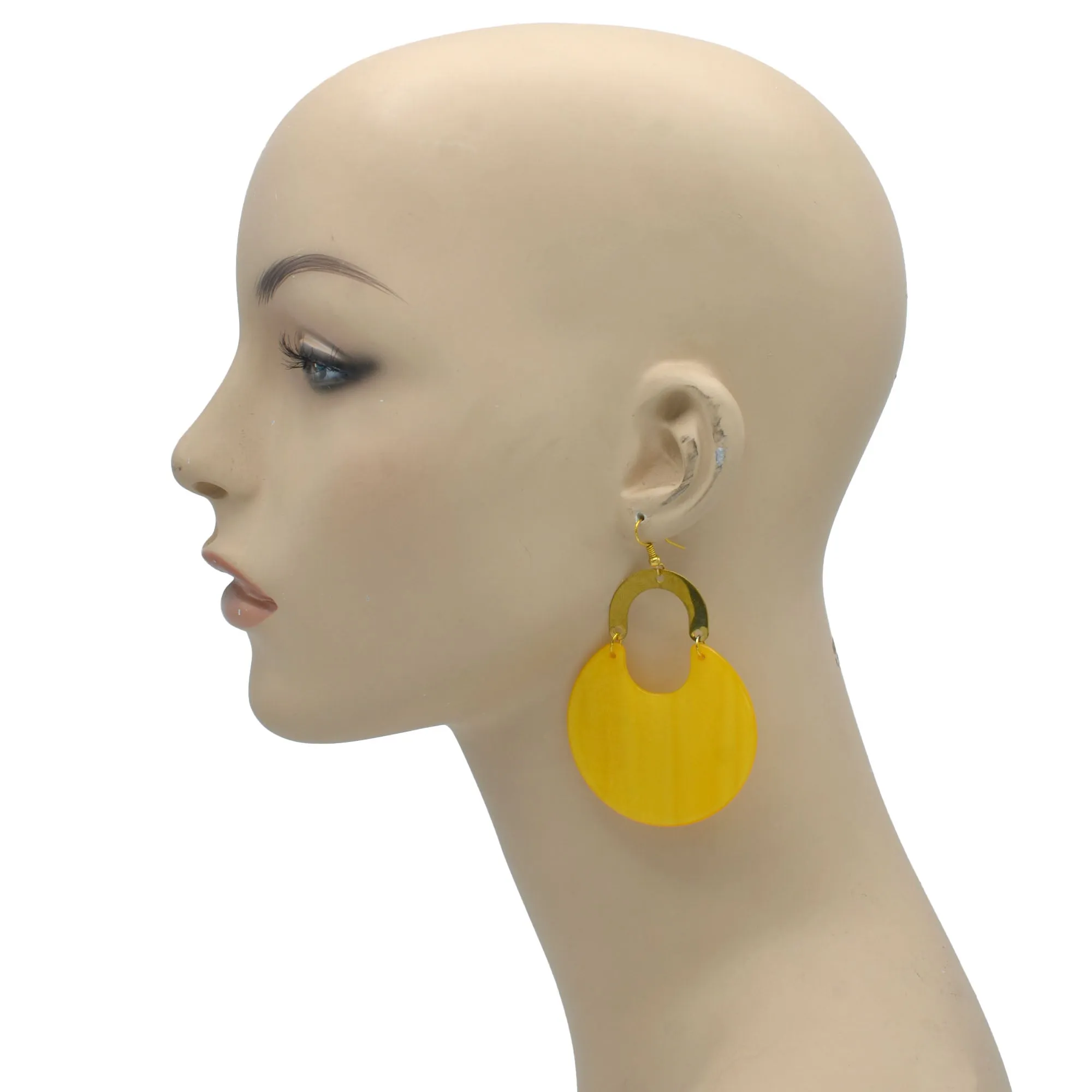 Gold Yellow Marbled Resin Drop Earrings #FWNK-2202-116B