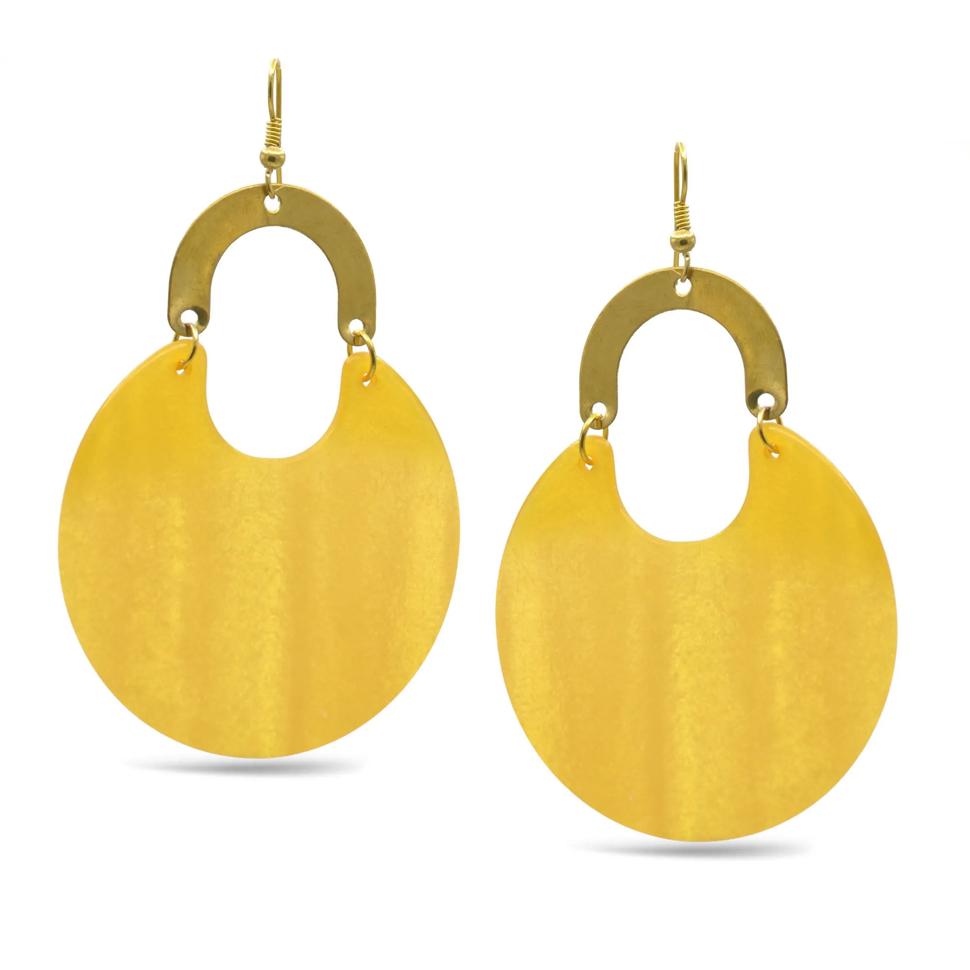 Gold Yellow Marbled Resin Drop Earrings #FWNK-2202-116B