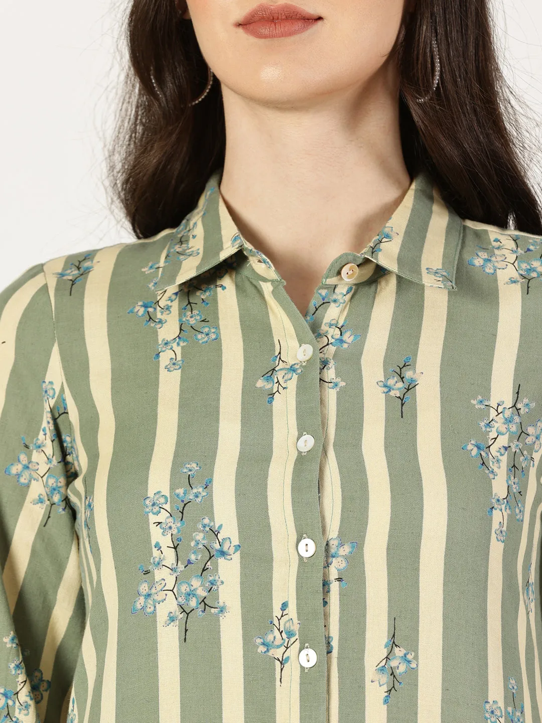 Green Floral Print Shirt Kurta