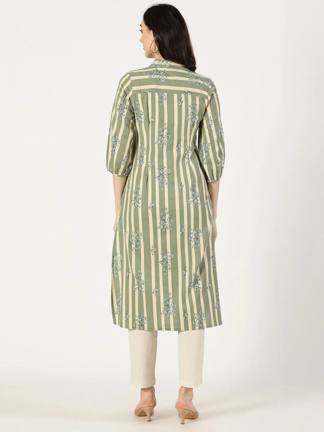 Green Floral Print Shirt Kurta