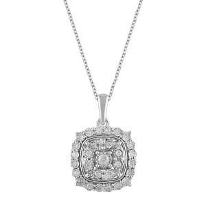 Halo Square Look Necklace with 0.15ct of Diamonds in Sterling Silver