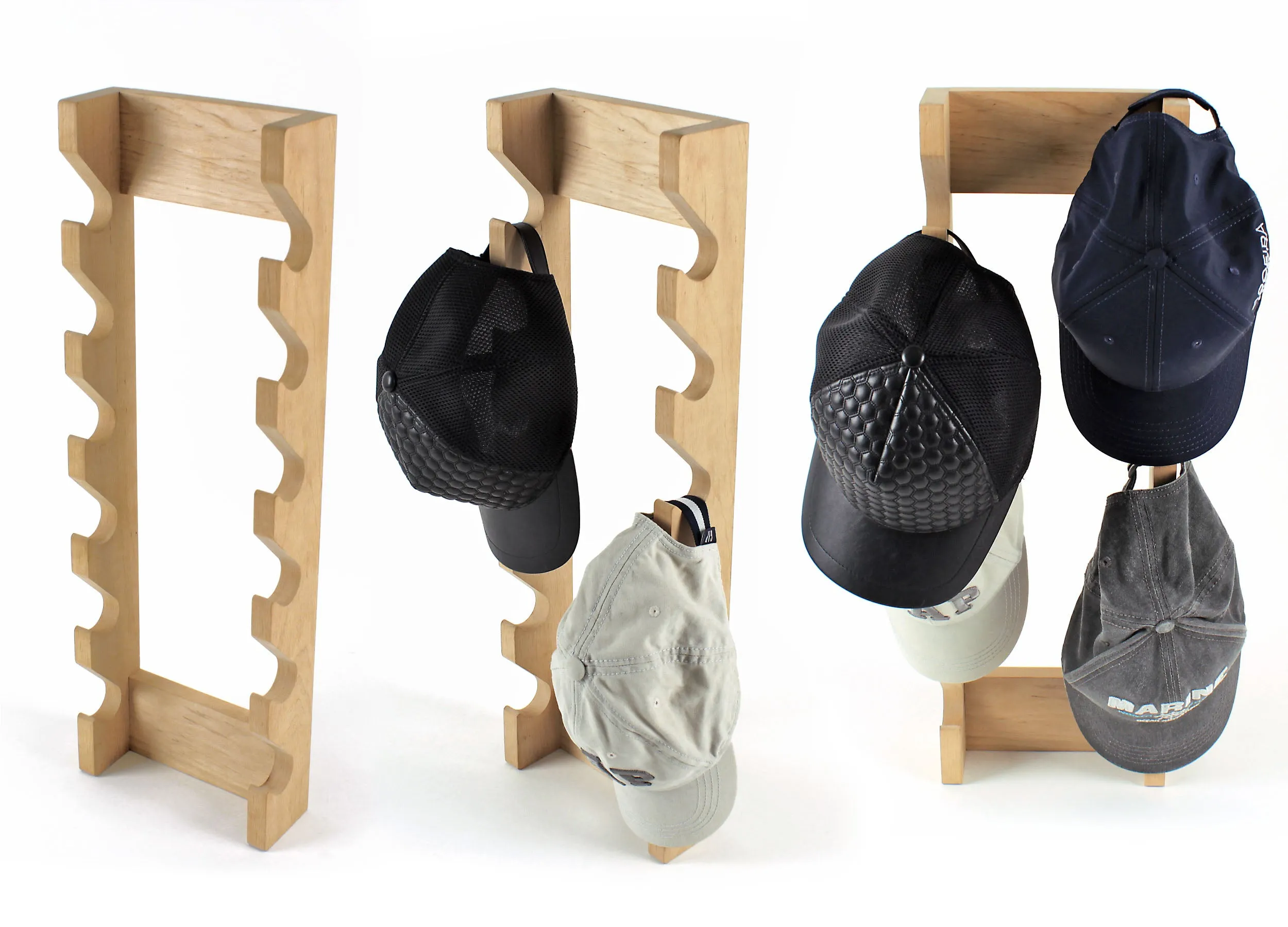 Handcrafted Solid Wood Baseball Cap Rack - Holds 12 Caps - Wall Mounted Hat Display- Baseball Cap Holder - Perfect Gift for Dad