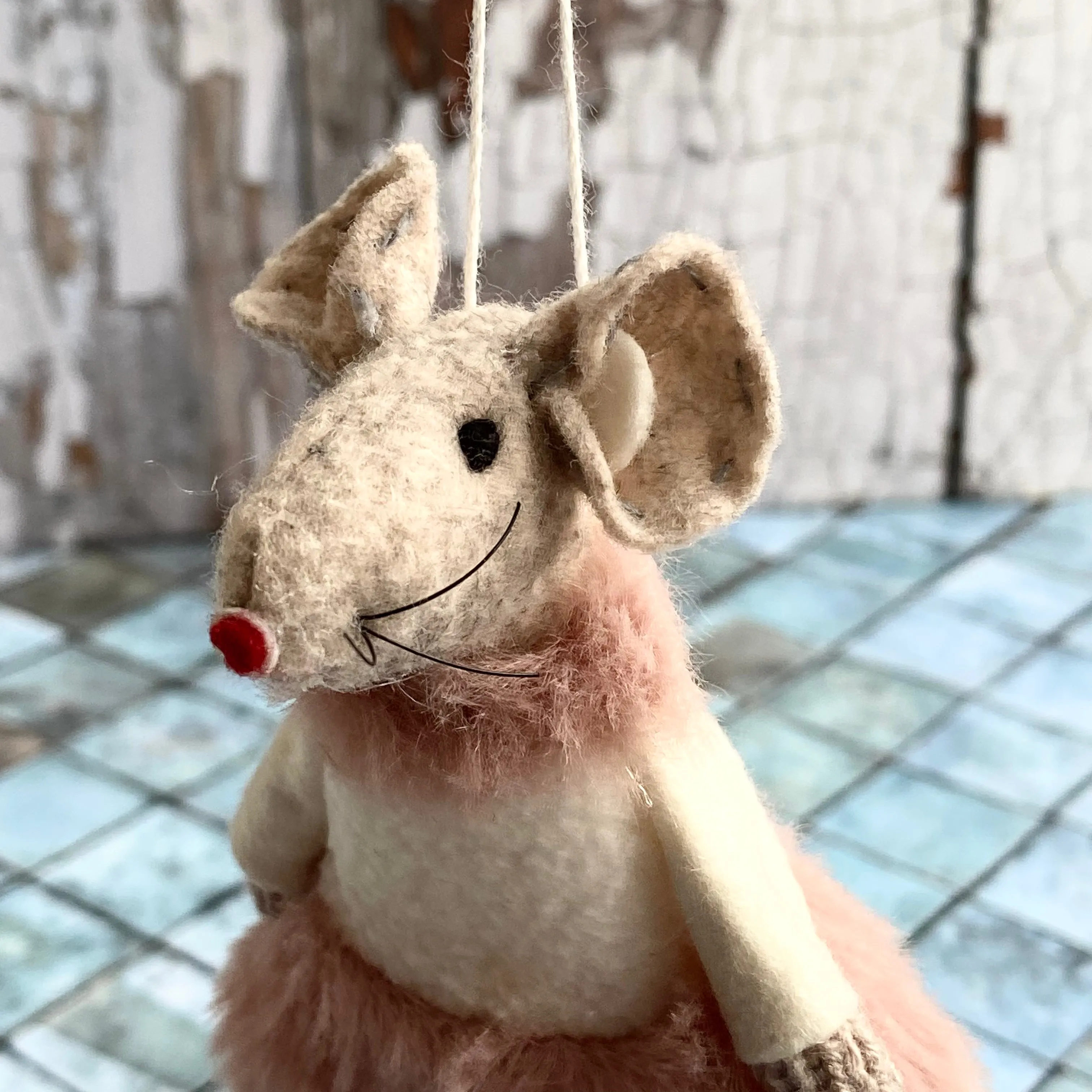 Hanging Cream and Pink Mouse
