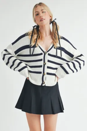 Hazel Blues® |  Aemi   Co Striped V-Neck Button Down Cardigan