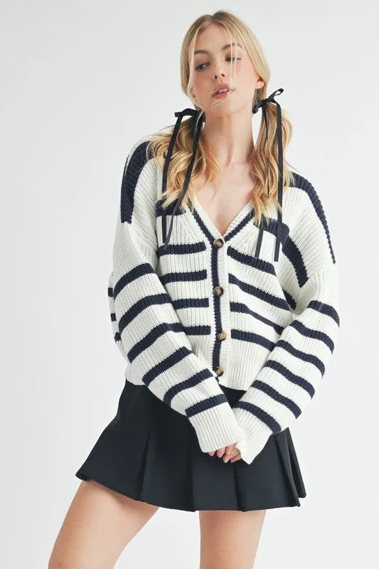 Hazel Blues® |  Aemi   Co Striped V-Neck Button Down Cardigan