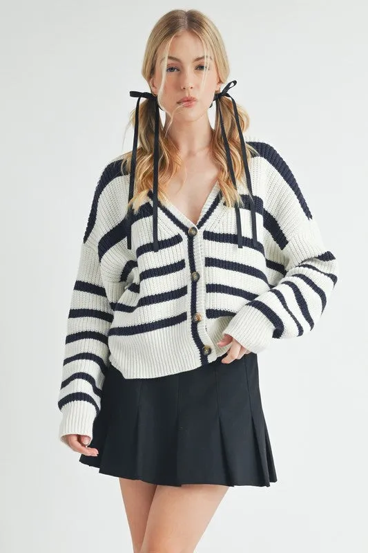 Hazel Blues® |  Aemi   Co Striped V-Neck Button Down Cardigan