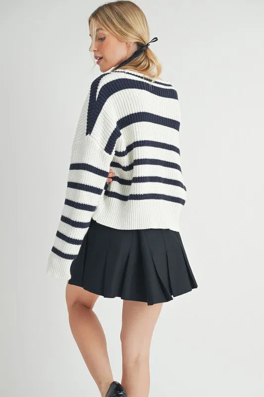 Hazel Blues® |  Aemi   Co Striped V-Neck Button Down Cardigan