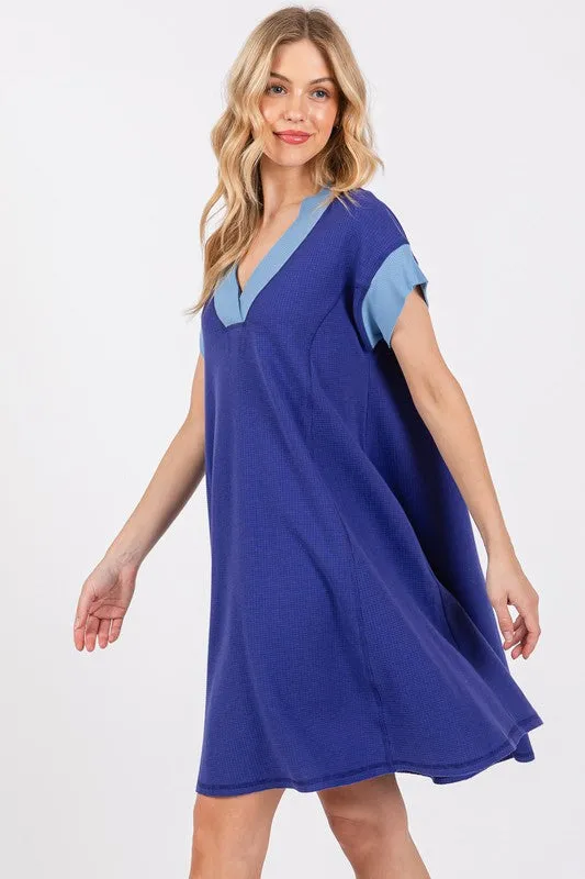 Hazel Blues® |  Ces Femme Contrast Trim V-Neck Short Sleeve Dress