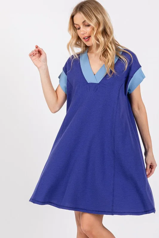 Hazel Blues® |  Ces Femme Contrast Trim V-Neck Short Sleeve Dress