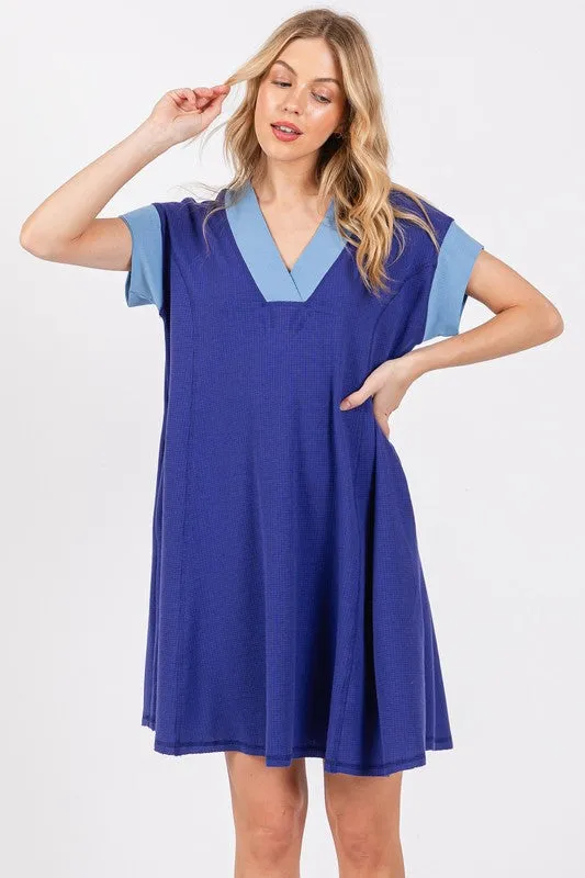 Hazel Blues® |  Ces Femme Contrast Trim V-Neck Short Sleeve Dress