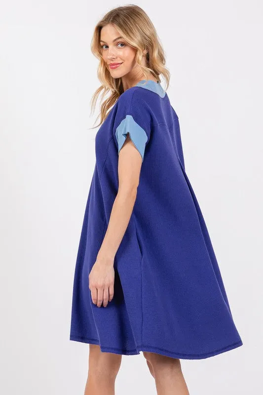 Hazel Blues® |  Ces Femme Contrast Trim V-Neck Short Sleeve Dress